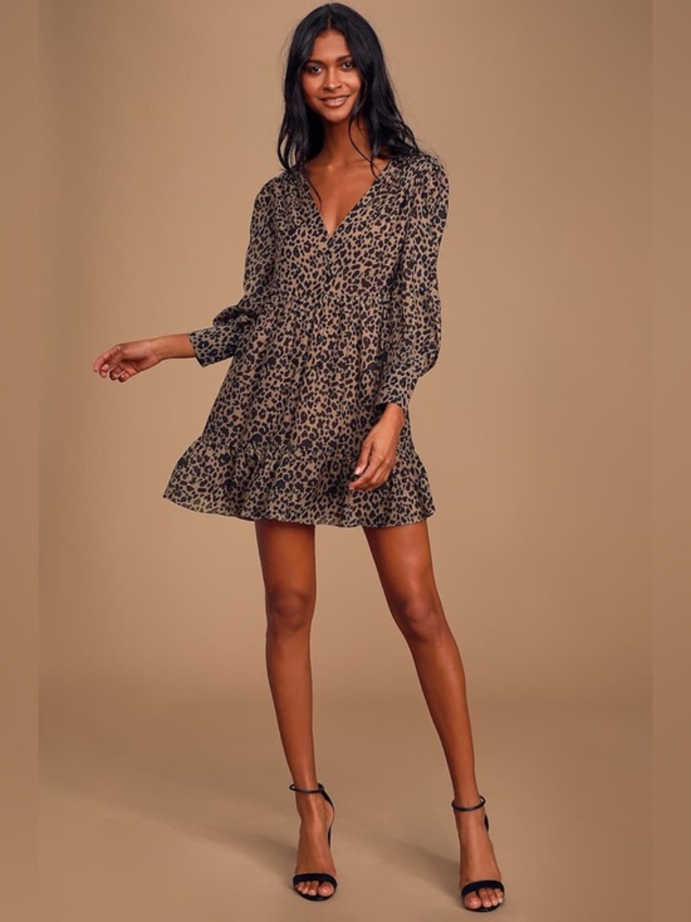 Lulu’s Rock It Out Brown and Black Leopard Print Babydoll Dress